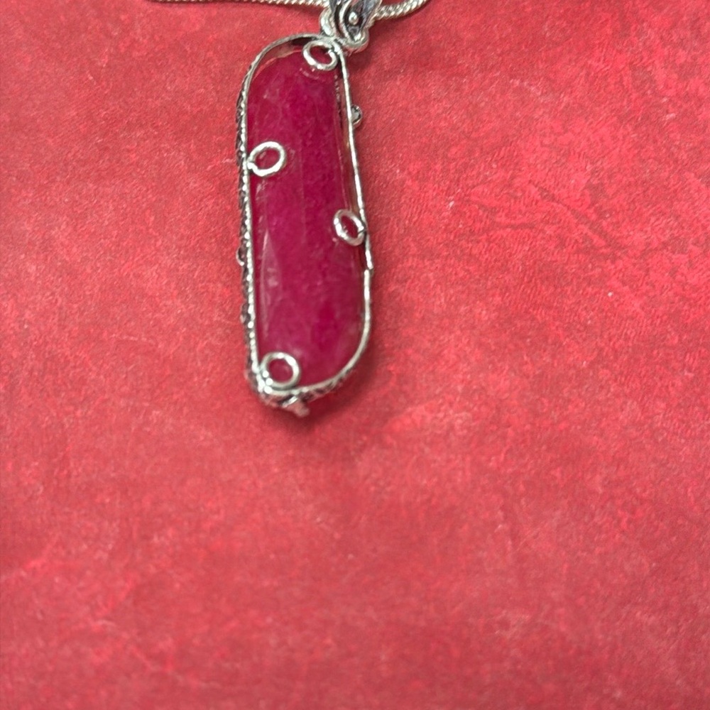 Silver Ruby Pendant Necklace - image 7